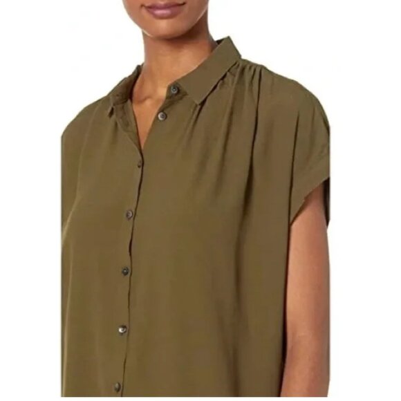 Madewell Womans Central Drapey Shirt in Kale Sz L Spread Collar Short Sleeve NWT - Picture 1 of 11